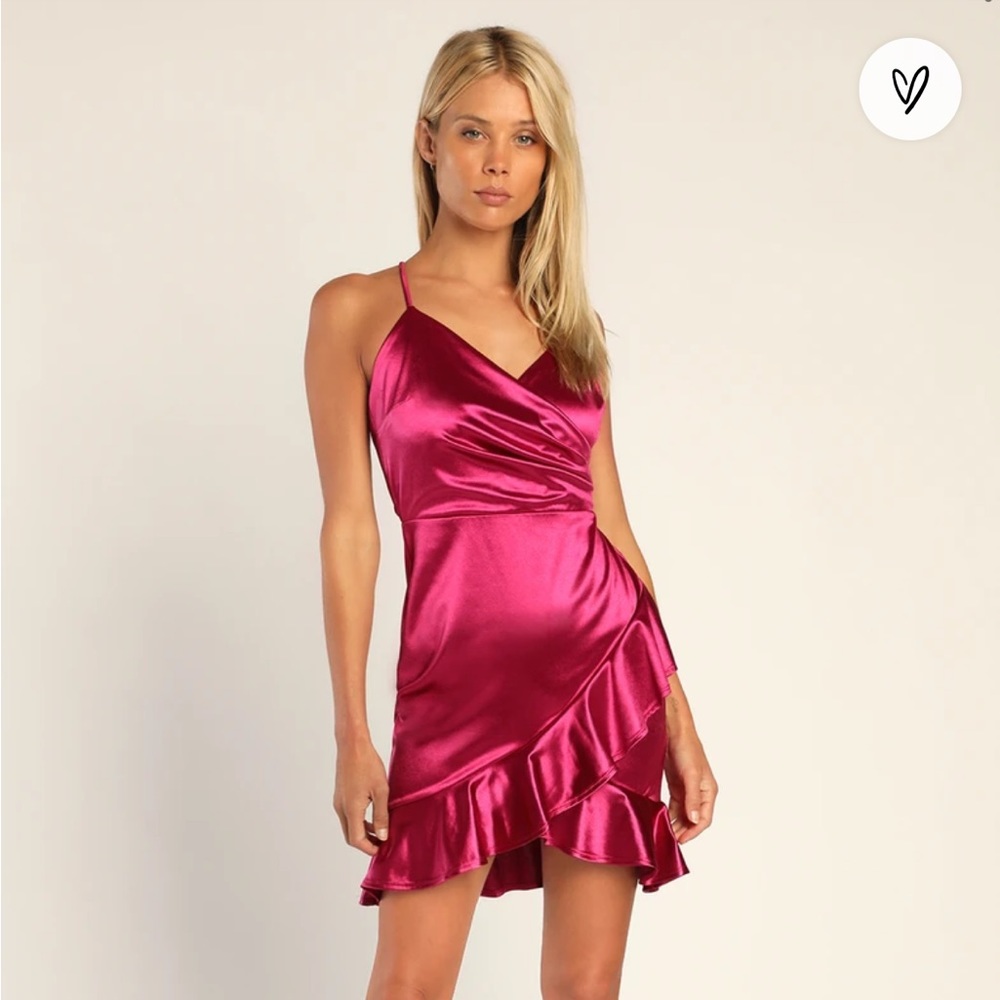Romantic Nights Magenta Satin Ruffled Bodycon Mini Dress